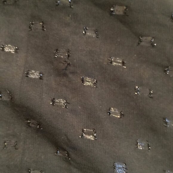 Byer M Black Sheer Chiffon Blouse Metallic Dot Pattern Open Shoulder Tiered Bell - Picture 9 of 10